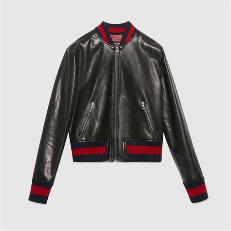 gucci embroidered leather bomber jacket|cheap gucci leather jacket.